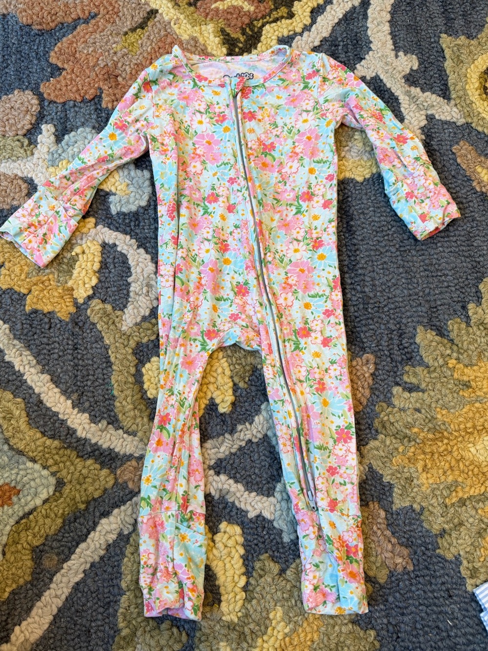Posh Floral Zip-Front Kids Pajama in Pink, Blue, Green Bamboo Cozy PJ One Piece